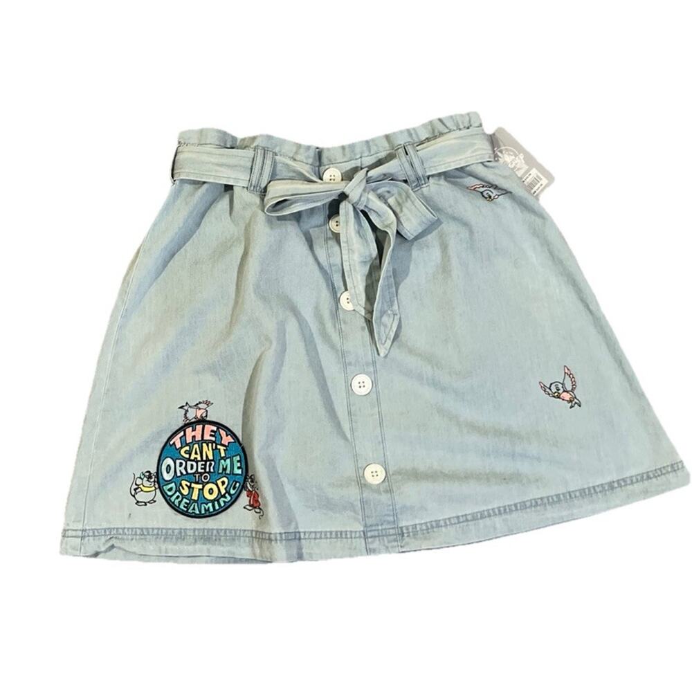 NWT Disney Parks Cinderella Denim Chambray Patch Skirt Gus Gus Jack Size Small - Picture 1 of 11